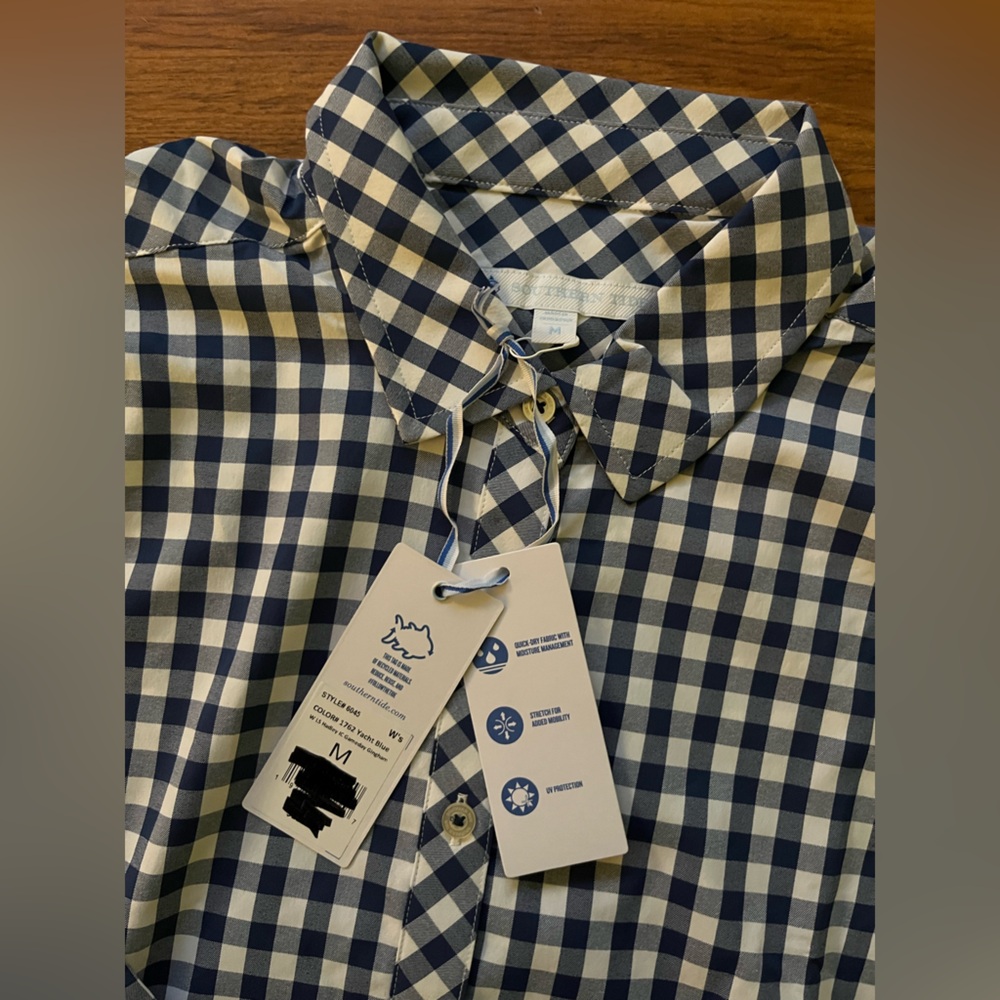 Southern Tide Hadley Gameday Gingham Long Sleeve Shirt in Yacht Blue - Picture 2 of 8